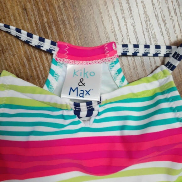 Kiko & Max Green Pink Blue Stripe Ruffle Swimsuit - Picture 4 of 5